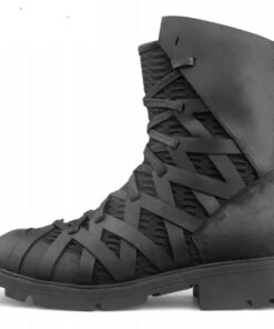 High-Top Punk Shoes Men Ankle Luxury Trainers Genuine Leather Mesh Patchwork Back Zip Motorcycle Boots Casual Hip Hop Sneakers