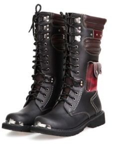 Shoes Men Buckle Lace Up High Combat Boots Fashion Mens Shoes British Metal Military Motorcycle Boots